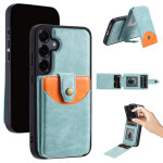 2 viename Nuimamas magnetinis kortelių dėklas-piniginė Odinis dėklas Samsung Galaxy S25 Ultra S24 Plus S23 A16 A36 A56 Vertikalus dangtelis Galaxy S22 5G žalia