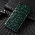 Krokodilo ra&scaron;to natūralios odos atverčiamas dėklas Xiaomi Poco M6 Pro Plus verslo retro knygos stiliaus piniginės dangtelis Genuine Leather&Poco M6 4G žalia