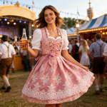 Moteri&scaron;ka Oktoberfest suknelė su nėriniais, skirta pasirodymams ir kostiumų vakarėliams L rožinė