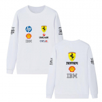 Unisex vyrams ir moterims Pavasario ir rudens F1 Ferrari lenktynių spaudinio apvalios apykaklės bliuzonas Laisvas ilgomis rankovėmis sportinis gatvės stiliaus megztinis S balta