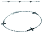Les Tr&eacute;sors De Lily [I9801] - Bracelet Argent 'Croix' noir argent&eacute; (rhodi&eacute;) - 12x8 mm