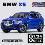 1:24 Scale X5 lydinio automobilio modelis su imitaciniu garsu ir &scaron;viesa, atitraukiamas sriegis, žaislinės transporto priemonės, visureigis automobilis berniukams, kolekcijos dekoravimo dovana 1/24-20.5x8.7x7.5cm mėlyna