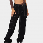Moteri&scaron;kos tiesios laisvos plačios kelnės Cargo Multi Pocket Jeans Laisvalaikiai džinsai moterims XL juoda