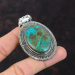 Chrysocolla pakabukas Rankų darbo pakabukas Tikras brangakmenis 925 Sterling Sidabrinis pakabukas Vintažinis pakabukas Chrizokola juvelyrikos jubiliejaus dovana