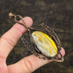 Natural Bumblee Bee Jasper Gemstone Copper Wire Wrap Gift Pendant 4.13 d7y43
