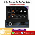 Universalus 1Din Android automobilinis radijas 7 colių elektrinis i&scaron;traukiamas ekranas belaidis Carplay multimedijos grotuvas Autoradio Navigation GPS