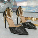 Batai moterims Vestuvių vakarėliui Vakariniai smailūs auk&scaron;takulniai Pearl Mules Elegant Pumps Sexy Dress Batai 35-40 zapatos de mujer 35 sidabras