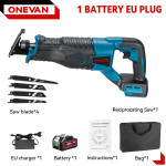 ONEVAN 10000SPM Elektrinis tiesinio pjūklo įrankis, belaidis, įkraunamas, daugiafunkcinis pjūklas, metalo ir medžio pjovimo įrankiai 21V 18V baterijai 1 Battery Set