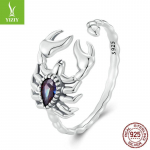 Tamsaus vėjo retro atviras žiedas su skorpionu, asmenybės ni&scaron;inė 925 svarų sterlingų sidabro vabzdžio žiedo papuo&scaron;alas Adjustable opening (8 US size)