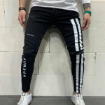 Vyri&scaron;kos plė&scaron;ytos elastinės mažos pėdos Džinsai Dryžuotos raidės Spausdinimas Pantalones Džinsai Hombre Vyri&scaron;kos džinsinės kelnės Hip Hop 3XL juoda