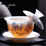 Jingdezhen Jade Porceliano Gaiwan arbatos rinkinys su plaukiojančiu dangteliu ir lėk&scaron;tute &ndash; Tradicinis kinų Kung Fu arbatos puodelis A