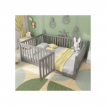 Vaiki&scaron;ka lovytė - MUVOE - 140x200 cm - Massyvus medis - Pilka - Dizainas su tvorele ir durelėmis pilka