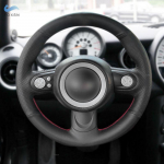 Pintas vairas Mini Hečbekui Clubman Clubvan Kabrioletui Kupė Roadsteriui 3 stipinų automobilio vairo odinis apdailos dangtelis black line-white
