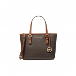 Michael Kors MK Jet Set Monogram spalvų blokų logotipas odinė pirkinių rankinė moteri&scaron;kos pirkinių rankinės Acorn-Brown 35T9GTVT0B-200 Basic Set (Bag+Dust Bag)