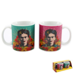 Frida Kahlo [A2903] - 2 tasses espresso porcelaine 'Frida Kahlo' vert rose - 60x60 mm (duo caf&eacute;)