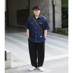 Japoni&scaron;kas Retro Mados Prekės Ženklas Vasariniai Laisvi Džinsiniai Mar&scaron;kiniai Trumpomis Rankovėmis Meninis Jaunimo Darbo Drabužių Mar&scaron;kiniai Vyri&scaron;ka ir Moteri&scaron;ka Daugiasluoksnė Striukė M tamsiai mėlyna spalva