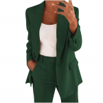 Moterų laisvalaikio ilgomis rankovėmis vienspalvis atvartas Cardigan kostiumas &scaron;varkas kelnių kostiumas XXXXXL
