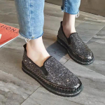 Moteri&scaron;ki nauji plok&scaron;čiapadžiai Kri&scaron;toliniai moteri&scaron;ki blizgantys loferiai Plok&scaron;čia platforma Mada Moteri&scaron;ki laisvalaikio mokasinai Moteri&scaron;ki batai Zapatos De Mujer 43 juoda