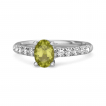 Peridoto Pav&eacute; Žiedas su Baltos CZ Akcentais - 925 Sterlingas Sidabro 6 balto aukso spalvos