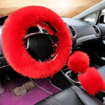 Solidus Mink&scaron;tas &Scaron;iltas Ilgas Vilnonis Pūkuotas Vairaračio Gaubtas Vilnonis Rankinio Stabdžio Automobilio Aksesuaras Avies Vilnos Pliu&scaron;inis Apsauginis Gaubto Rinkinys raudona