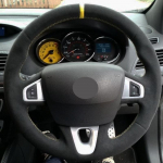 Automobilio vairo dangtis juodas, natūralios odos zom&scaron;inis, skirtas Renault Megane 3 (Kupė) RS 2010 2011 2012 2013 2014 2015 m.