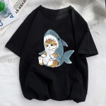 Kawaii Cat Shark Moterų Spausdinti Juokingi mar&scaron;kinėliai Mergaitės Gyvūnai Y2K Mada 90S Spausdinti Vir&scaron;utiniai Tinklalapiai Gril Juodai Balti Drabužiai L