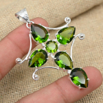 Peridoto Brangakmenis Žalias Rankų darbo Kryžiaus Pakabukas 925 Prabuotas Sidabras Papuo&scaron;alai Dovanos Gimtadieniui 2.55 Inches žalia