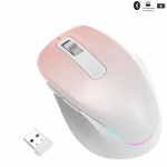 Ergonomi&scaron;ka įkraunama LED ap&scaron;viesta belaidė tyli pelė 2.4G dviejų režimų Plug and Play 1600 DPI belaidė pelė ne&scaron;iojamam kompiuteriui/staliniam kompiuteriui rožinė