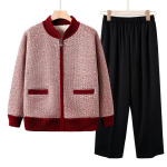 Vilnonu pamu&scaron;alu nertinis Vidutinio amžiaus ir pagyvenusių moterų &scaron;ilta žiemos mados striukė su vilnos pamu&scaron;alu XXXXXL raudona