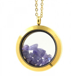 Pierres et Min&eacute;raux. Collier Tanzanite brut. Mod&egrave;le M&eacute;daillon 30 mm. Couleur Or.