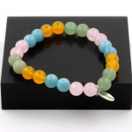 Pierres et Min&eacute;raux. Bracelet Perles Aigue-Marine + Aventurine + Agate jaune + Quartz rose Fabriqu&eacute; en France.