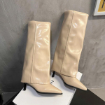 Street Style Moteri&scaron;ki Batai Vir&scaron; Kelio Mada Smailianosiai Ilgi Batai Plonais Auk&scaron;tais Kulnais Rudens Žiemos Avalynė 35 chaki