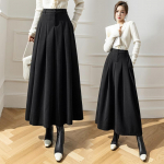 Eleganti&scaron;ki moteri&scaron;ki dirbtinės vilnos sijonai biuro damoms, su ki&scaron;enėmis, kasdieniai, laisvi, A formos, auk&scaron;tu liemeniu, midi sijonas, ruduo, žiema XL