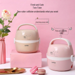 LOTOR Savi&scaron;ildanti elektrinė pietų dėžutė vienam biuro darbuotojui - Izoliuota, įjungiamas į elektros tinklą, garina ryžius ir &scaron;ildo maistą Pink Basic