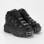 Gotikinio Punk Stiliaus Moteri&scaron;ki Batai iki Kulniuko - Suvarstomi, Platforminis Kulnas, Apvalus Priekis su Metaliniais Akcentais, Dirbtinė Dangtis Size 42 juoda