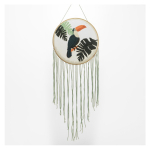 Les Tr&eacute;sors De Lily [Q9628] - D&eacute;coration murale coton brod&eacute;e 'Jungle' noir vert (toucan- monstera) - 120x30 cm