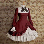 Moteri&scaron;kos mados Viktorijos laikų stiliaus tarnaitės suknelė Eleganti&scaron;kos suknelės moterims Saldi Lolita suknelė pūstomis rankovėmis S raudona