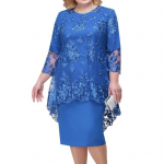 1 rinkinys Elegent Beauty Moteri&scaron;ka Plius dydžio Midi Cover Up Suknelė Siuvinėjimas Nėriniais su gėlėmis O formos kakleliu auk&scaron;tu juosmeniu 44624 Moteris su rankovėmis 2XL mėlyna