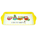 Les Tr&eacute;sors De Lily [A2550] - Plateau &agrave; cake m&eacute;lamine 'Chouettes' jaune multicolore (Le Bio c'est Chouette ! ) - 30x15 cm geltona
