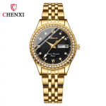 Nauji TOP prekės ženklo prabangūs moteri&scaron;ki laikrodžiai su dėžute, dvigubo kalendoriaus aukso spalvos moteri&scaron;ki kvarciniai laikrodžiai