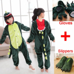 3 vnt./komplektas Vaikams Vaikų pižamos Kigurumi Cosplay Kostiumas Gyvūnų miegui skirtų kostiumų + batai + pir&scaron;tinės 7t