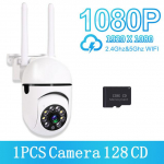 200 W 5 GHz ir 2,4 GHz Wi-Fi IP kamera HD 1080P IR visų spalvų naktinio matymo sauga lauko belaidė stebėjimo kamera AI žmogaus sekimas (1/2/4 vnt) 1PCS US plug+128G balta