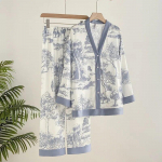 Ice Silk Print Fashion Moteri&scaron;kas pižamų rinkinys ilgomis rankovėmis kostiumo pižama M mėlyna