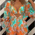 Ilgomis rankovėmis tinklelio juosmens maudymosi kostiumėlis auk&scaron;tu juosmeniu su ra&scaron;tu, suvarstomas rai&scaron;teliais, europieti&scaron;ko ir amerikieti&scaron;ko stiliaus trijų dalių bikinis XL