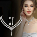 Eleganti&scaron;ki imituotų perlų vestuvinių papuo&scaron;alų rinkiniai perlų vėrinys + auskarai