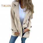 Moteri&scaron;kas vilnonis paltas, atvartas ilgomis rankovėmis, vidutinio ilgio paltas su viena krūtine su &scaron;oninėmis ki&scaron;enėmis, vienspalviai važinėjimo stiliaus vir&scaron;utiniai drabužiai M abrikosas