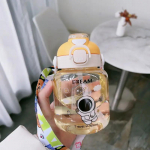 Gertuvė Dviguba gertuvė Kawaii Vaikų gertuvė Mielas plastikinis gėrimų puodelis su &scaron;iaudeliu ir virvele Mokyklinė vaiki&scaron;ka gertuvė 600ml mėlyna