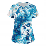 Moteri&scaron;kas trumpomis rankovėmis &bdquo;Stagger V&ldquo; kaklo spausdinimo ki&scaron;eninis dėklas XXXXL žalsvai mėlyna