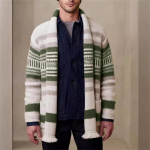 Žieminis vyri&scaron;kas sutir&scaron;tintas dryžuotas kardiganas megztinis megzta &scaron;ilta striukė L balta