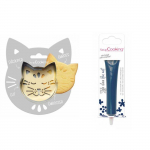 Kit pour biscuit en relief Chat + Stylo au chocolat bleu nuit pilka